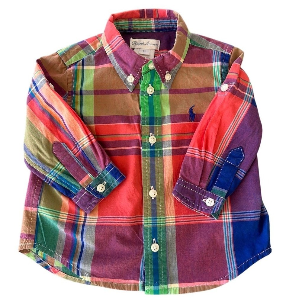 Ralph Lauren Baby Boys Plaid Button-Down Shirt 6-9 Months Multicolor - Picture 1 of 7